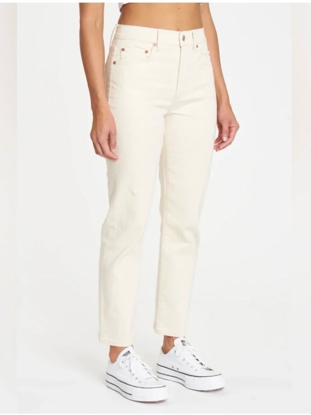 DAZE High-Rise Cropped Jeans in Ivory Sz 24